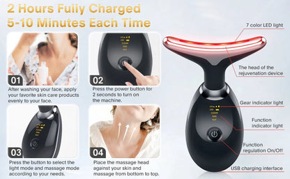 Red Light Therapy for Face, 7 Color LED Face Skin Rejuvenation for Face & Neck Beauty Device, Deplux Neck Device